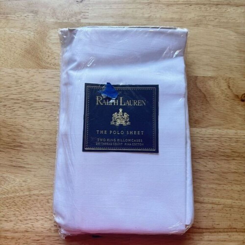 SET OF 2 RALPH LAUREN THE POLO SHEET WHITE PILLOW CASES KING SIZE NEW‎ OLD STOCK